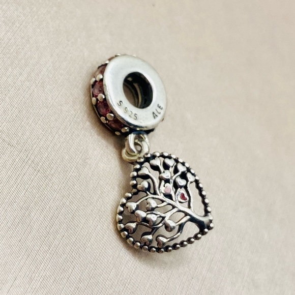 EUC Pandora 796592CZSMX Sterling Silver Tree of Love Heart Dangle Charm - Picture 4 of 7